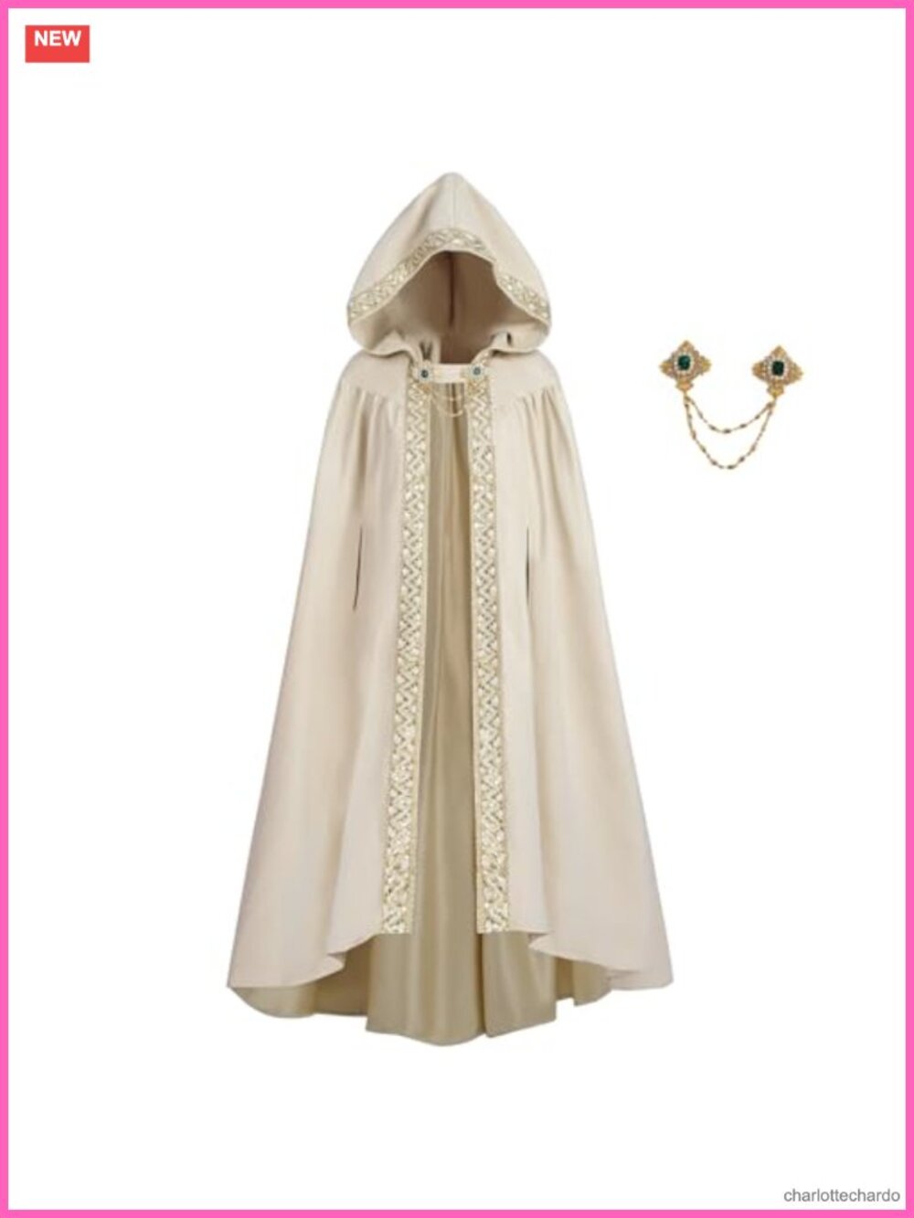 Hooded Cloak Cape Suede Renaissance Halloween Costume with Brooch